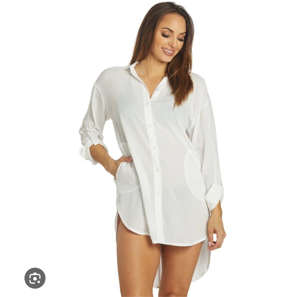 Prana Scheena White Button-Down Tunic Shirt
